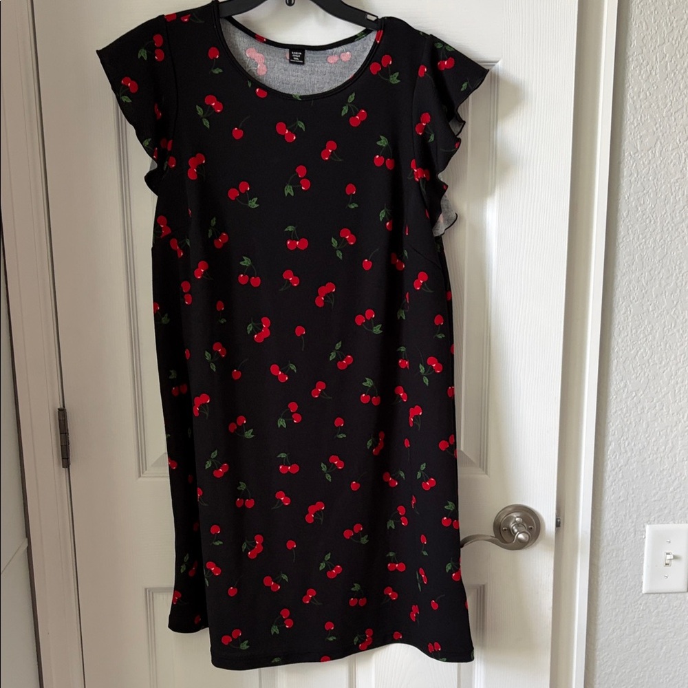 SHEIN Curve dark dress  with red Cherry Print